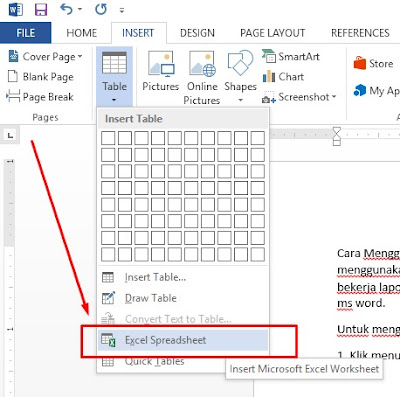 Cara Menggunakan Table Excel di Ms Word1