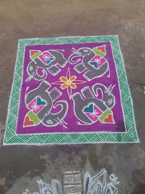 CHODAVARAMNET: CLASSIC FOUR ELEPHANTS RANGOLI ART