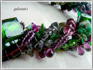 Naszyjnik zielony, czarny i fiolet - szkło, koraliki, porcelana