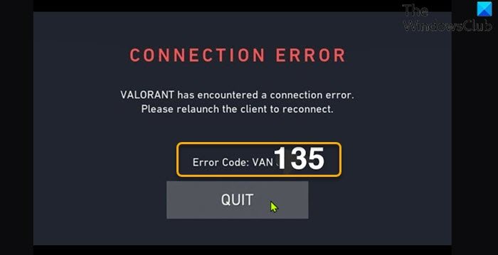Valorant código de error VAN 135