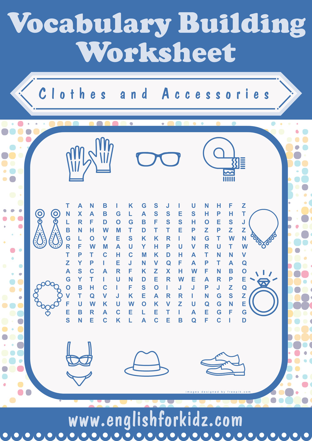 English for Kids Step by Step: Clothes and Accessories Word Search