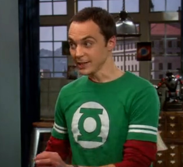 Sheldon's Green Lantern T shirt in big bang theory The Big Bang