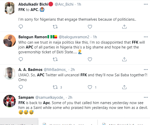 Nigerians react with insults as FFK is spotted with APC chieftains including Yahaya Bello of Kogi [photos/tweets] 30