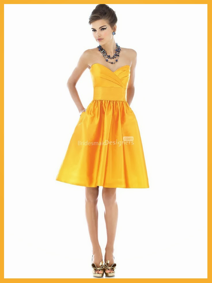 Fairy Yellow Sweetheart Sleeveless Cocktail A-line Pleated Satin Bridesmaid Dress with Pocket