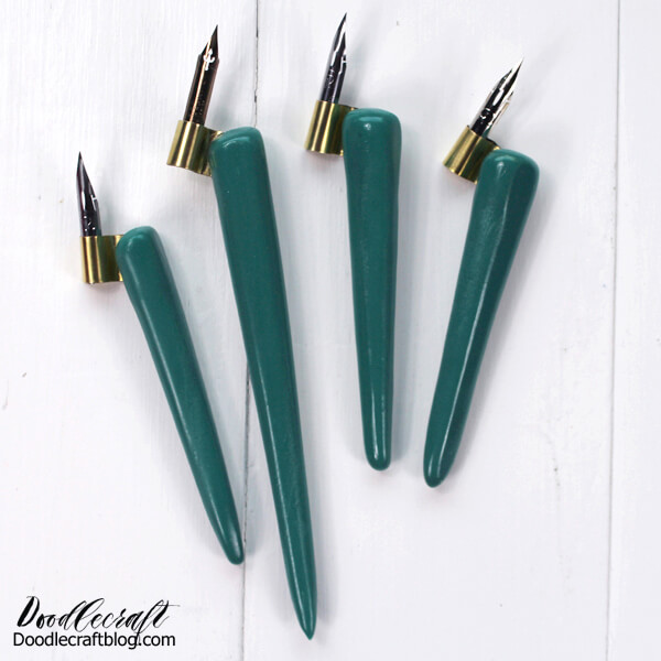 Make a shiny oblique calligraphy pen holder that looks like jade! Have you used an oblique calligraphy pen before? They are my favorite, maybe because they look weird...but they let you angle you hand and paper and still write with the nib straight.