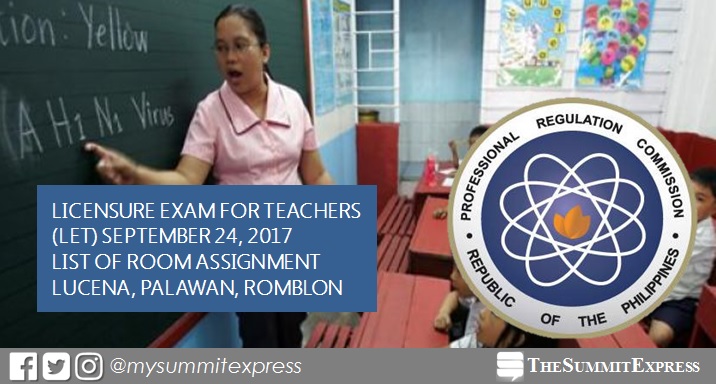 Room Assignment for LET September 2017 Lucena, Palawan, Romblon