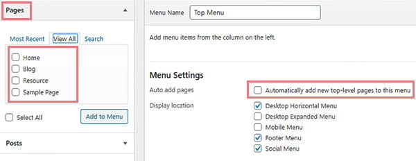 Add pages to Menu Add Pages to Menu