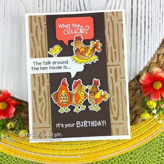 Birthday Clucks Card by Jennifer Jackson | Cluck Stamp Set, Speech Bubbles Die Set and Hardwood Stencil by Newton's Nook Designs #newtonsnook #handmade