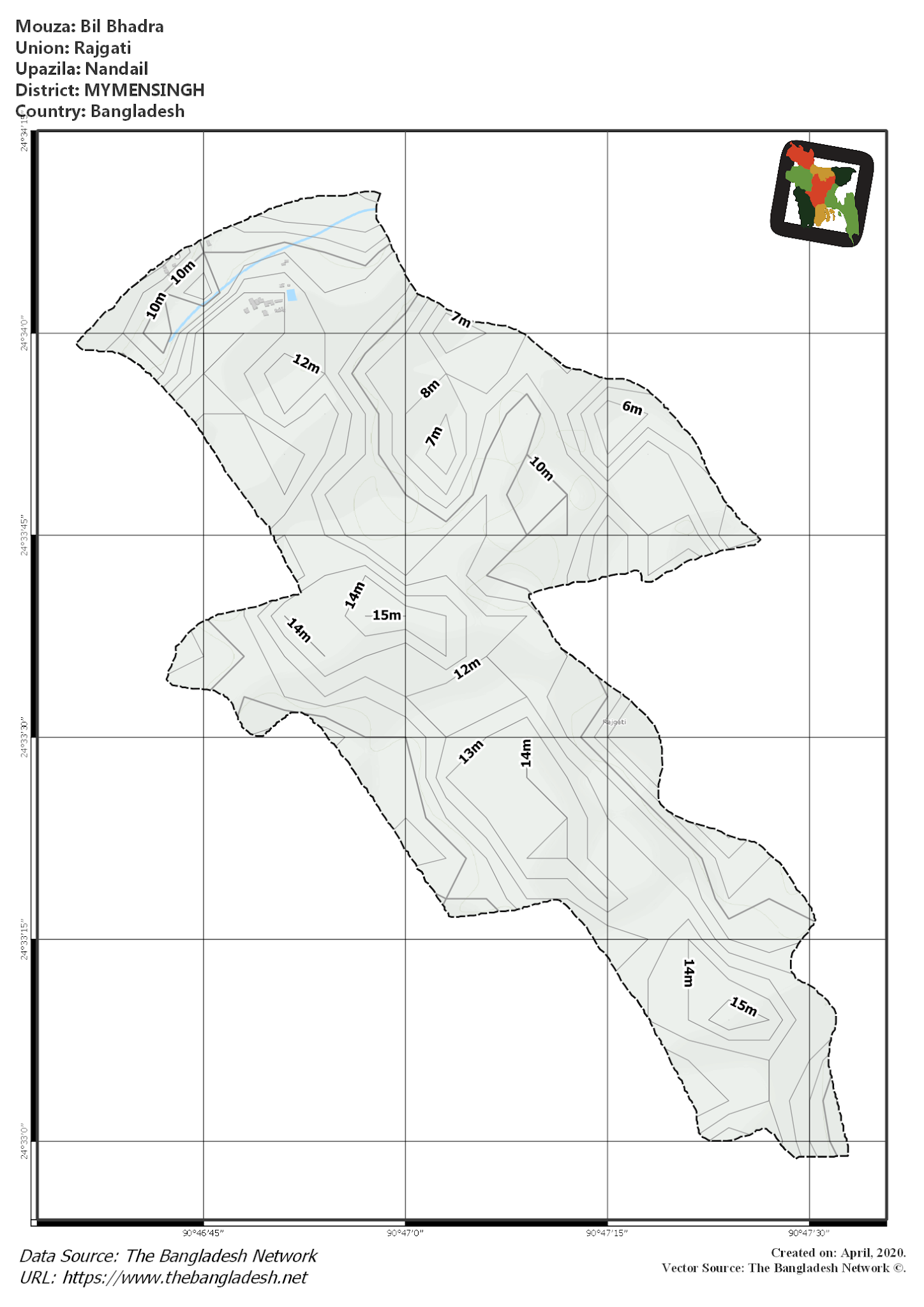 Map of Bil Bhadra Mouza of Nandail Upazila, MYMENSINGH, Bangladesh.