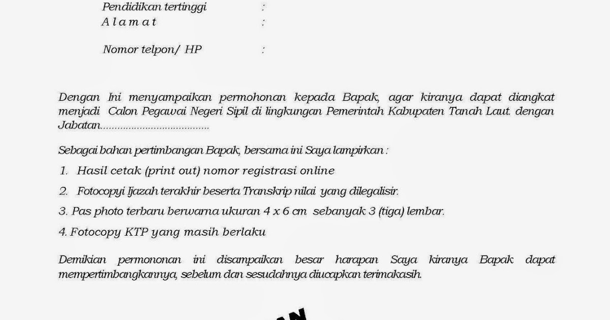 Cari Contoh Surat Lamaran Cpns Kab Jombang Kumpulan