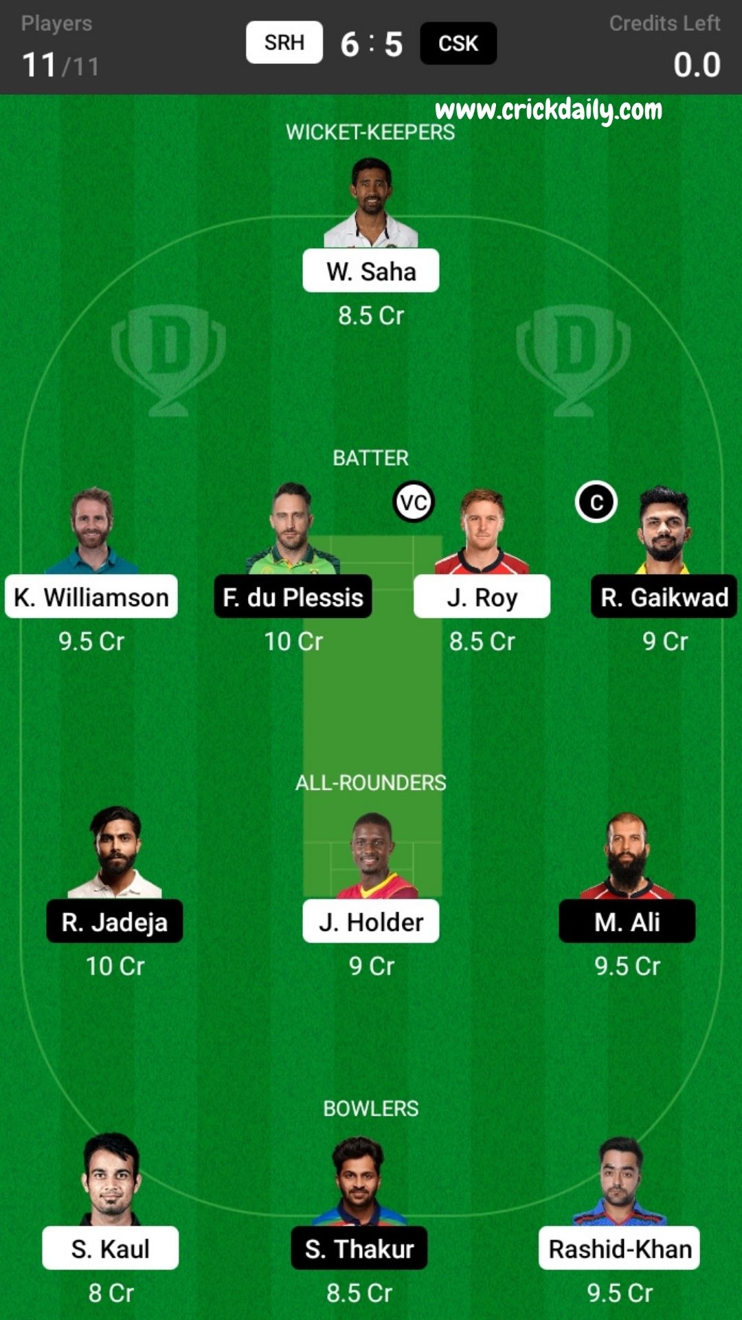 csk vs srh deram11prediction team