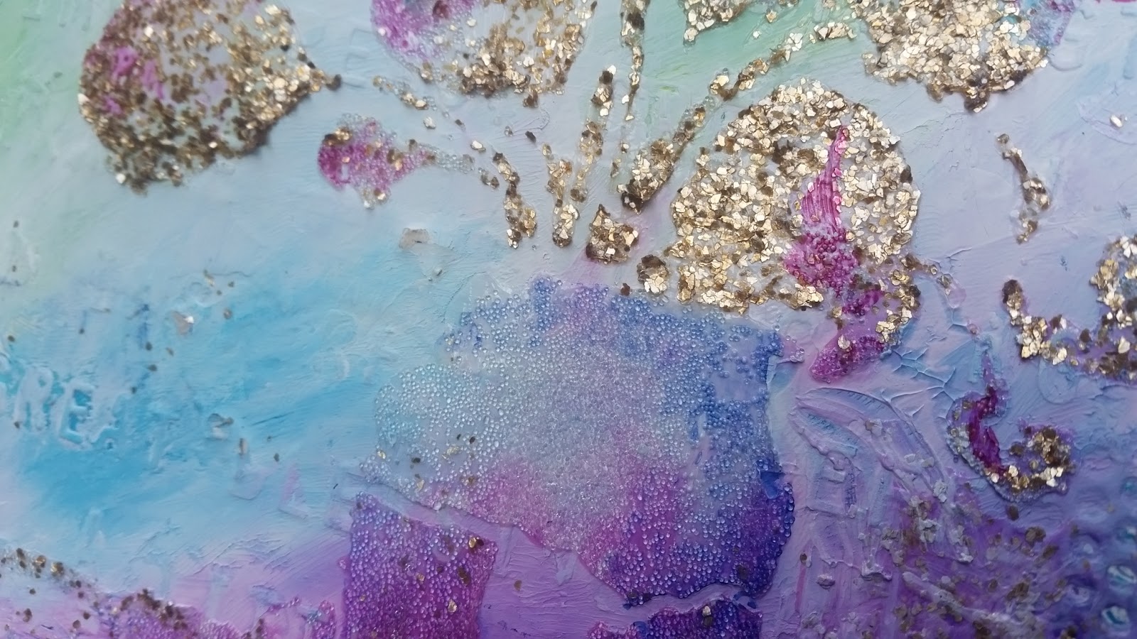 Art Journal Page Glass Bead Gel + Gold Mica Flakes = True Love