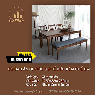 CC004 - BỘ BÀN ĂN CHOICE 3 GHẾ ĐƠN KÈM GHẾ DÀI (Nội thất Hàn Quốc)