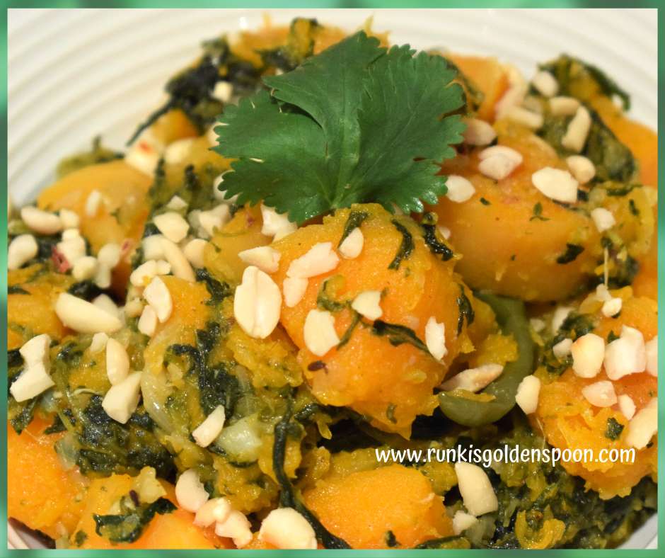 Butternut recipes, Spinach recipes, Palak recipes, Indian veg recipes, vegan recipes, quick and easy recipes, health recipes, kaddu recipes