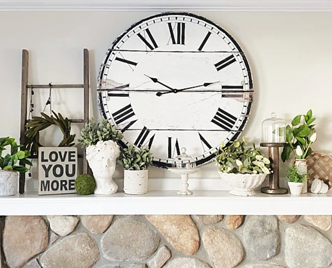 mantel with mini ladder and clock