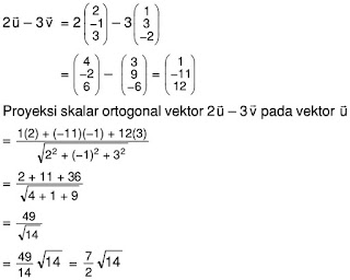 Diketahui vektor u = (2 –1 3) dan v (1 3 –2). Proyeksi skalar ortogonal