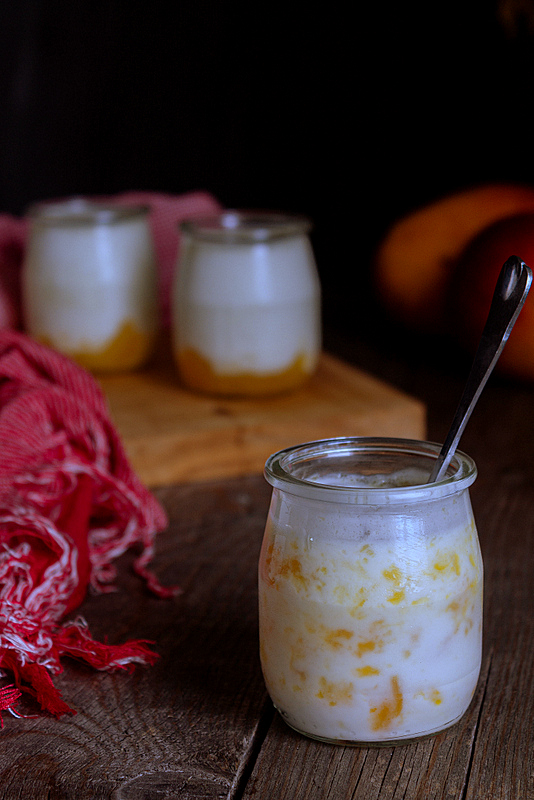 Yogur natural casero con mermelada de mangos