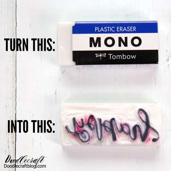 Turn a Tombow MONO plastic eraser into a Happy rubber stamp with hand lettering