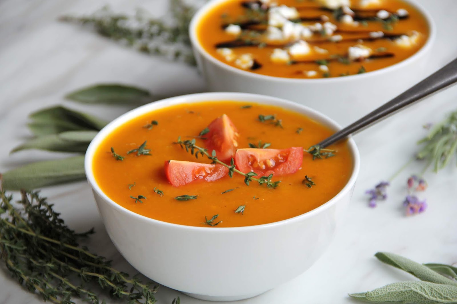 Creamy Vegan Kabocha Squash Soup with Fall Herbs