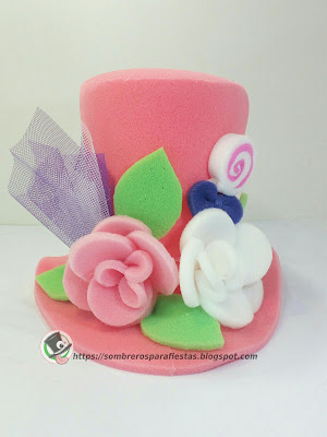sombrero para dama color rosa con flores