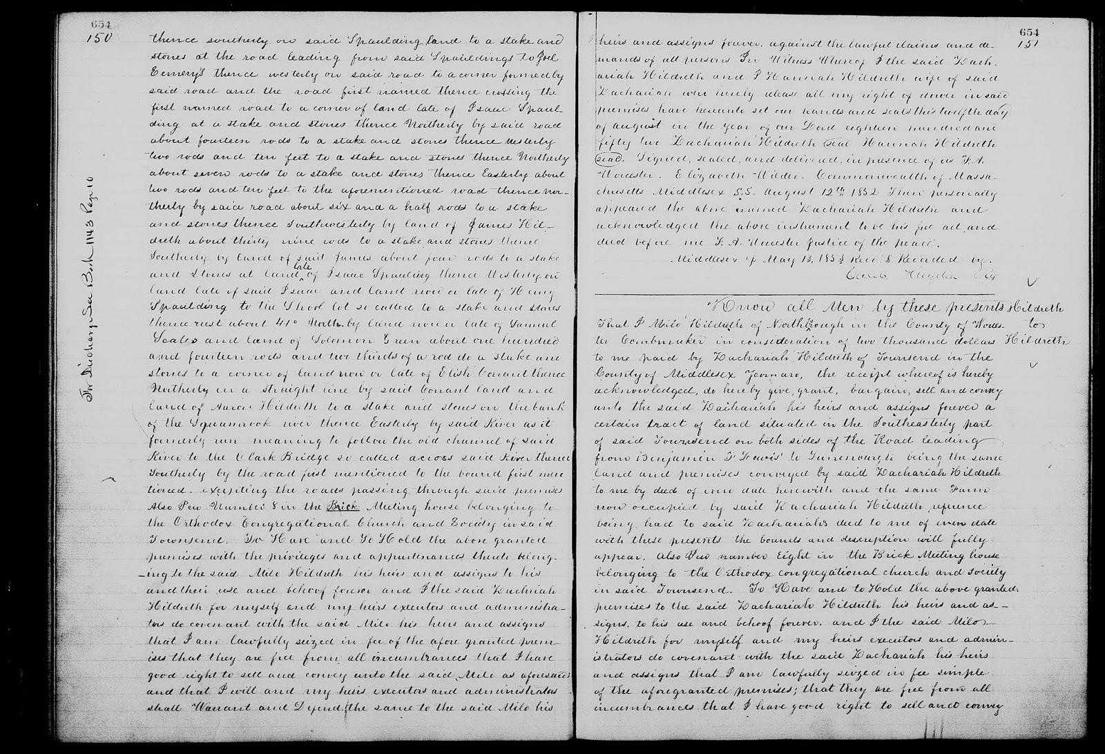 GeneaMusings Amanuensis Monday 1852 Deed of Zachariah Hildreth to