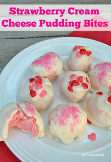 Decadent, slightly gooey Strawberry Cream Cheese Pudding Bites - Quick and easy to make, too !