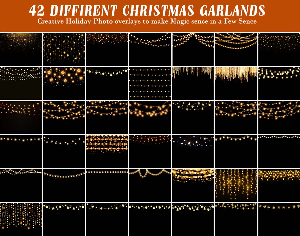 Christmas Garlands & Tree photo overlays Christmas, Garlands & Tree photo overlays,Golden Light