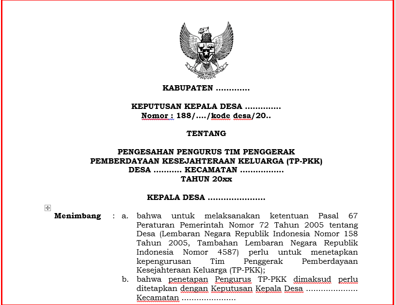 Download SK Pengurus TP- PKK Desa Tahun 2021 - Juragan Desa