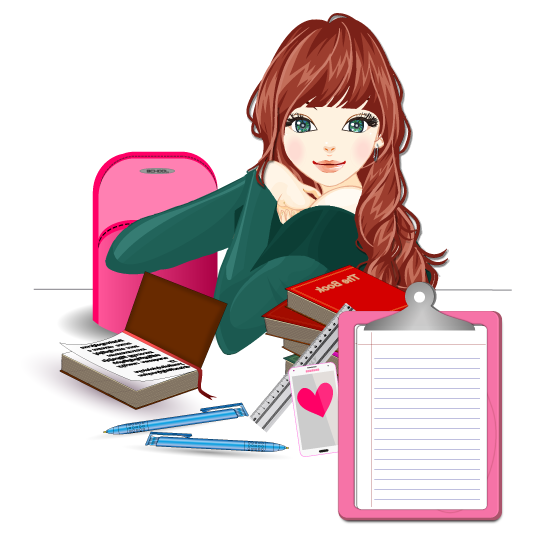 Chica con material de estudiante - vector