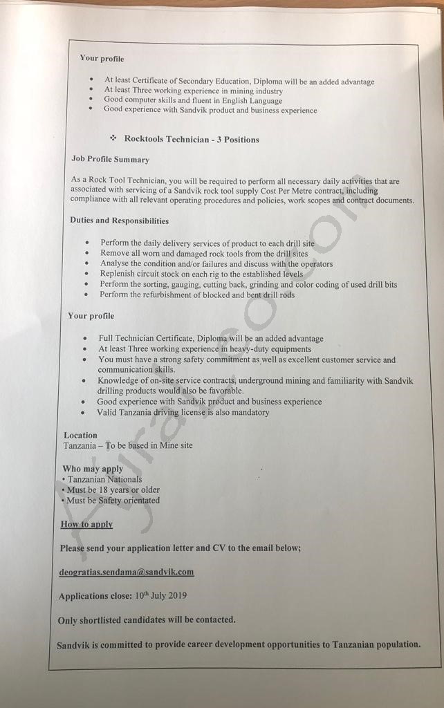 10 New Job Vacancies at Sandvik Mining & Rock Technology Tanzania ...
