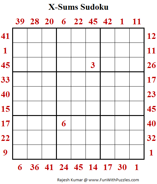X-Sums Sudoku Puzzle (Fun With Sudoku #252)