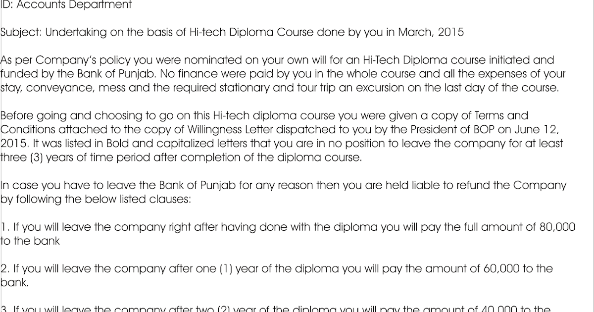 Undertaking Letter Format Employee Letter Format