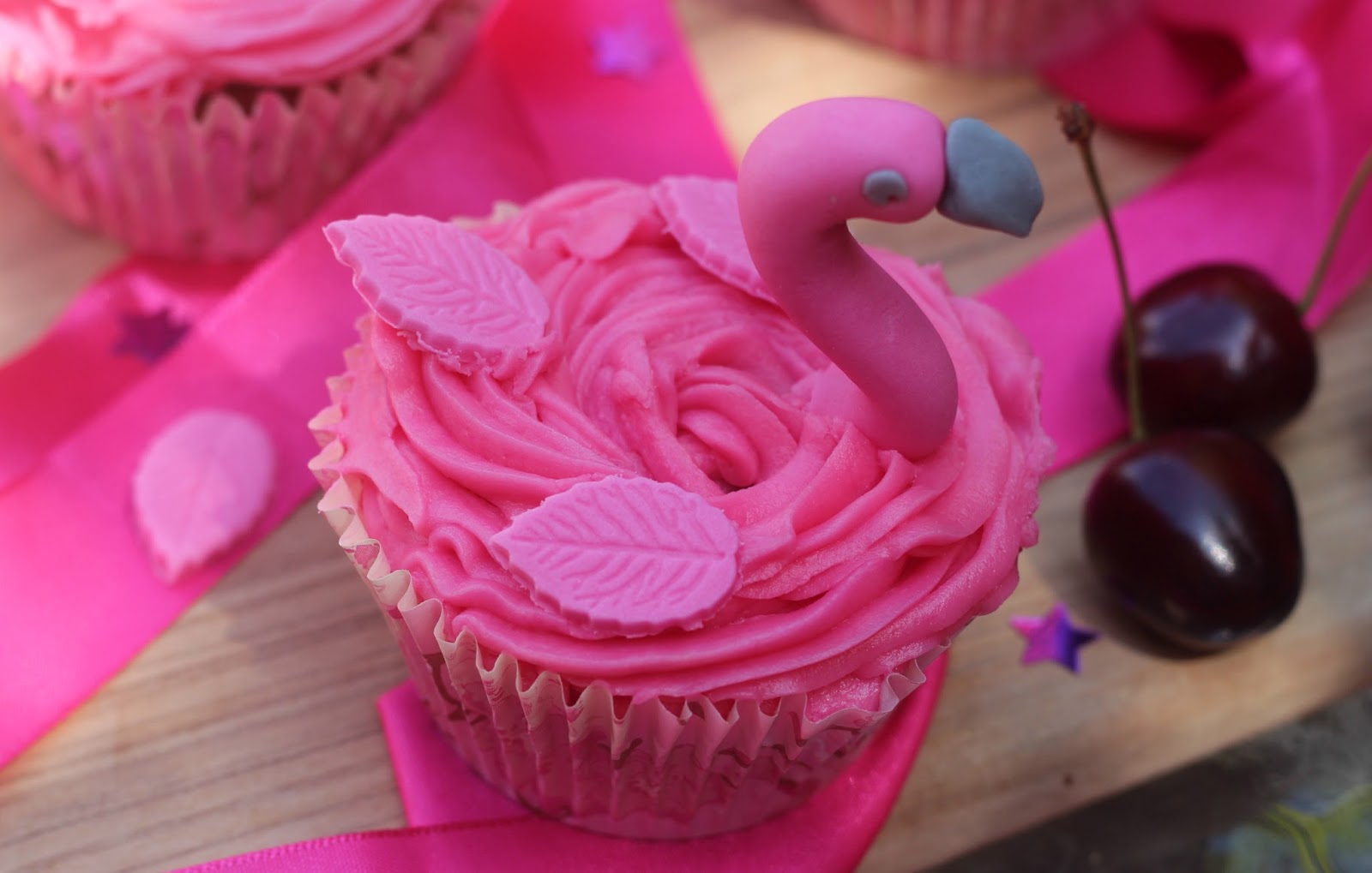 Cherry And Almond Flamingo Cupcakes