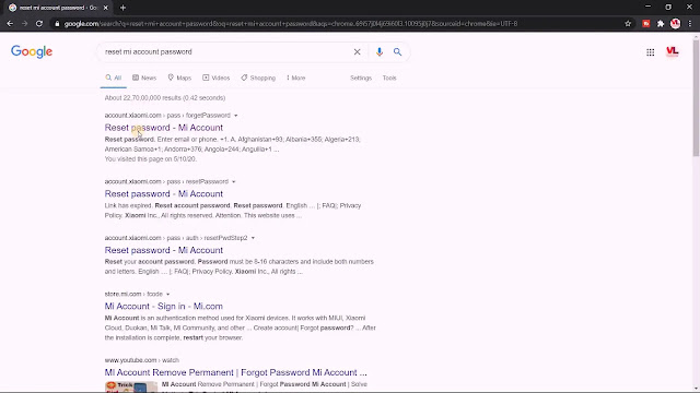 click on the first link how to reset mi account password