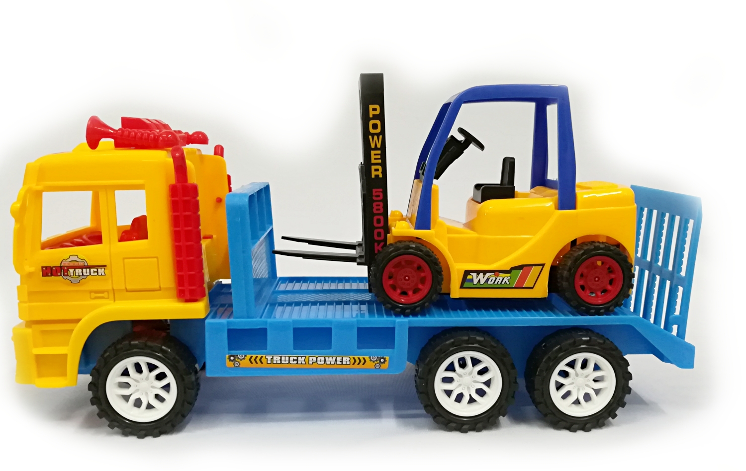BongBongIdea TRAILER TRUCK 6 WHEELS WITH FORKLIFT TOY 2 IN 1