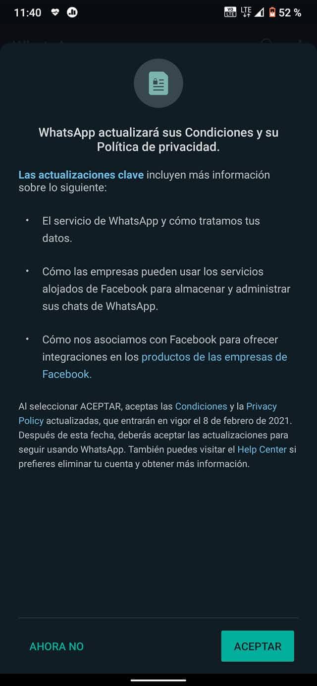 WhatsApp actualiza los términos y condiciones de su App causando