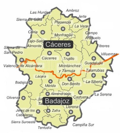 Mapa político de Extremadura
