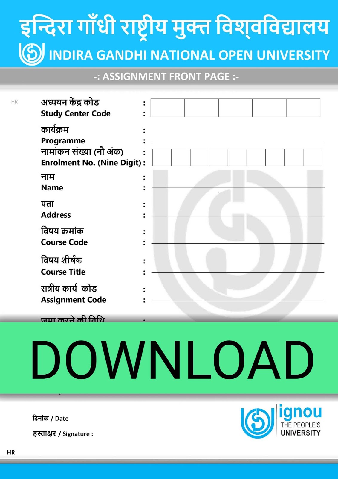 Format 5 ignou assignment front page pdf ignougiri