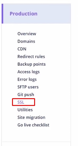 SSL tab on the dashboard