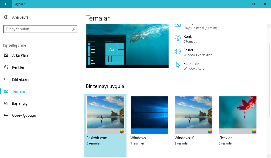 Bir Temayı Windows 10 Creators Güncellemesinde Deskthemepack Olarak