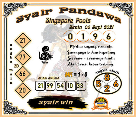Syair Pandawa SGP Senin 06-Sep-2021