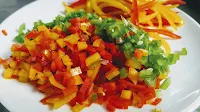 Chopped bell peppers capsicum for chicken Gilafi Seekh Kebab recipe