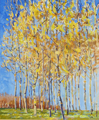 oil painting of spring trees, bronze