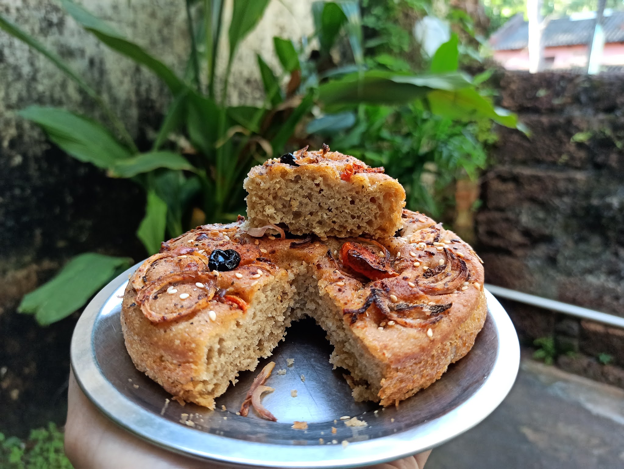 NoKNEAD Whole Wheat Sourdough Focaccia India Healthy Bread Recipe in