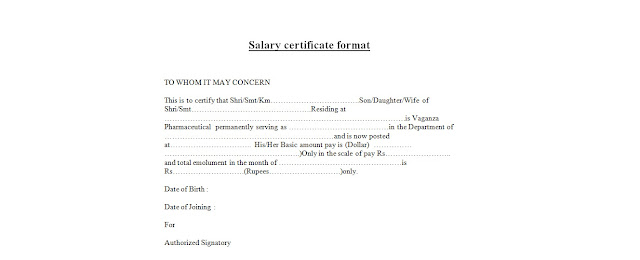 salary certificate format sample 