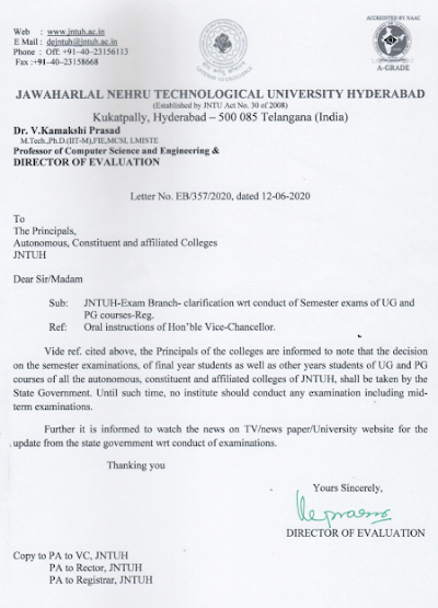 JNTU UG and PG semester exams update