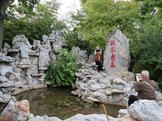 woman posing next to a pond for a photo