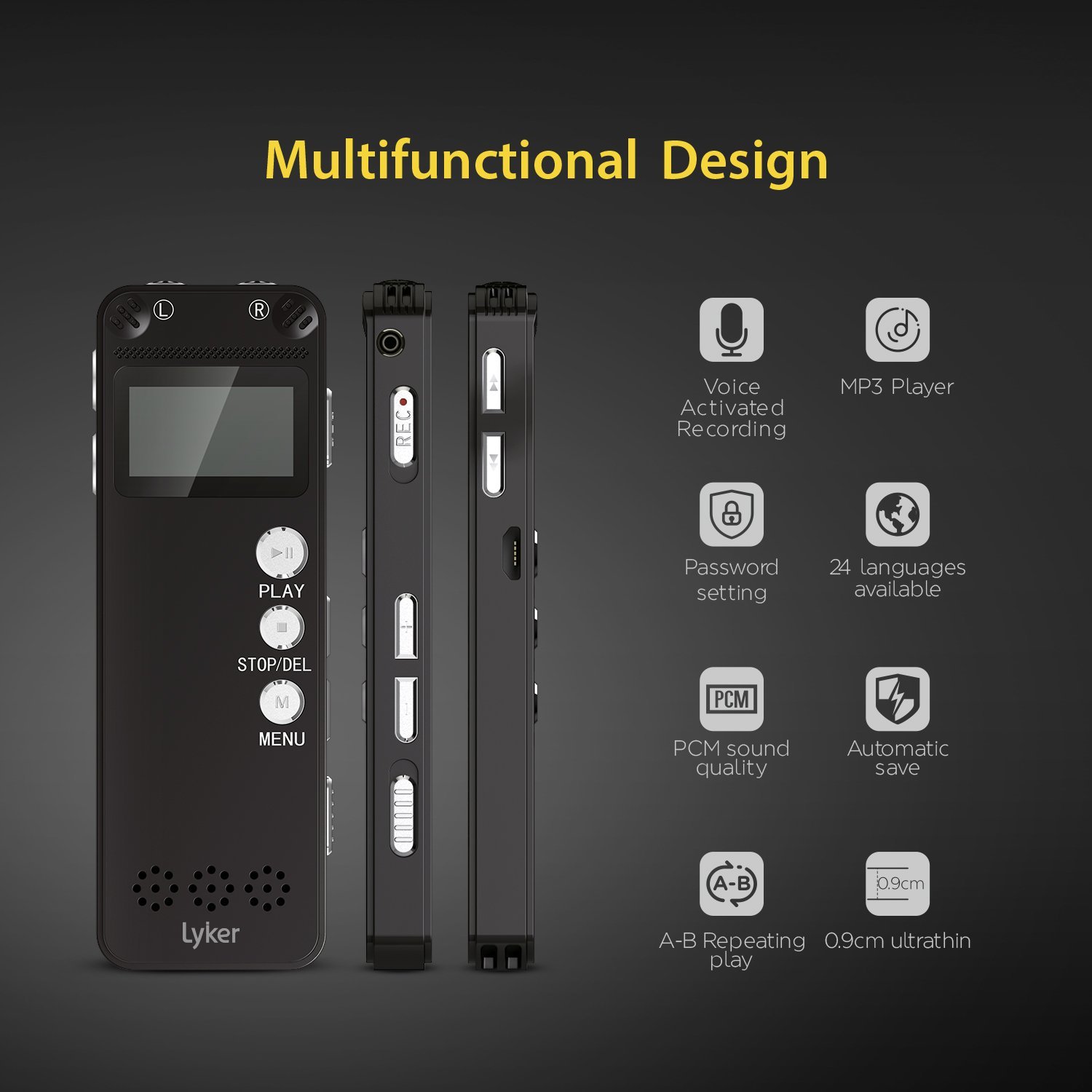 2018 Lyker Digital Voice Recorder, Sound Recorder Dictaphone, PCM Audio