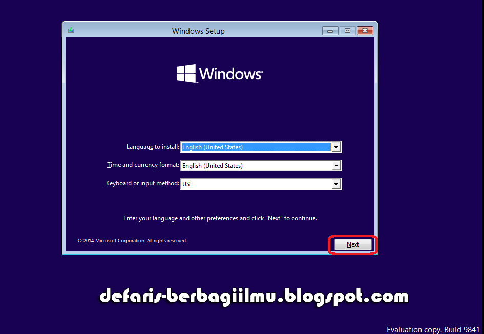 Tampilan Instalasi Windows 10