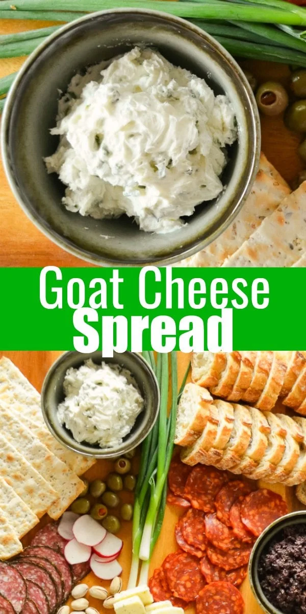 Goat Cheese Spread is super easy to make in under 5 minutes. It's delicious for dipping veggies or to spread on crackers. It's a great low calorie appetizer recipe from Serena Bakes Simply From Scratch.